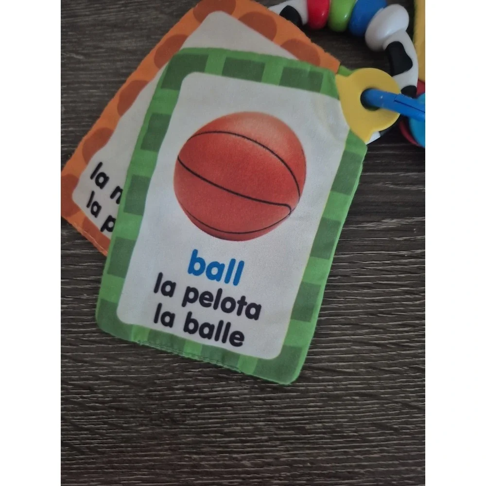 BABY EINSTEIN Take Along Discovery Cards Clip-on 10 Images Crinkle Teether Toy.